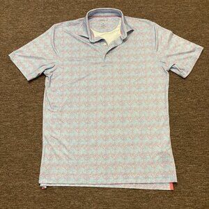 Johnnie-O Men's Medium Polo Shirt Blue Red Geometric Performance Stretch UPF 50